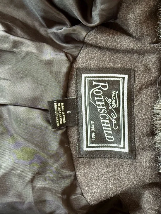 Rothschild Girls' Double-Breasted Gray Winter Coat with Faux Fur Collar, Sz 6 - Picture 3 of 6